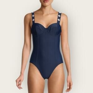 NWTWD | DKNY | Button Strap One-Piece Swimsuit | Navy | Size 8